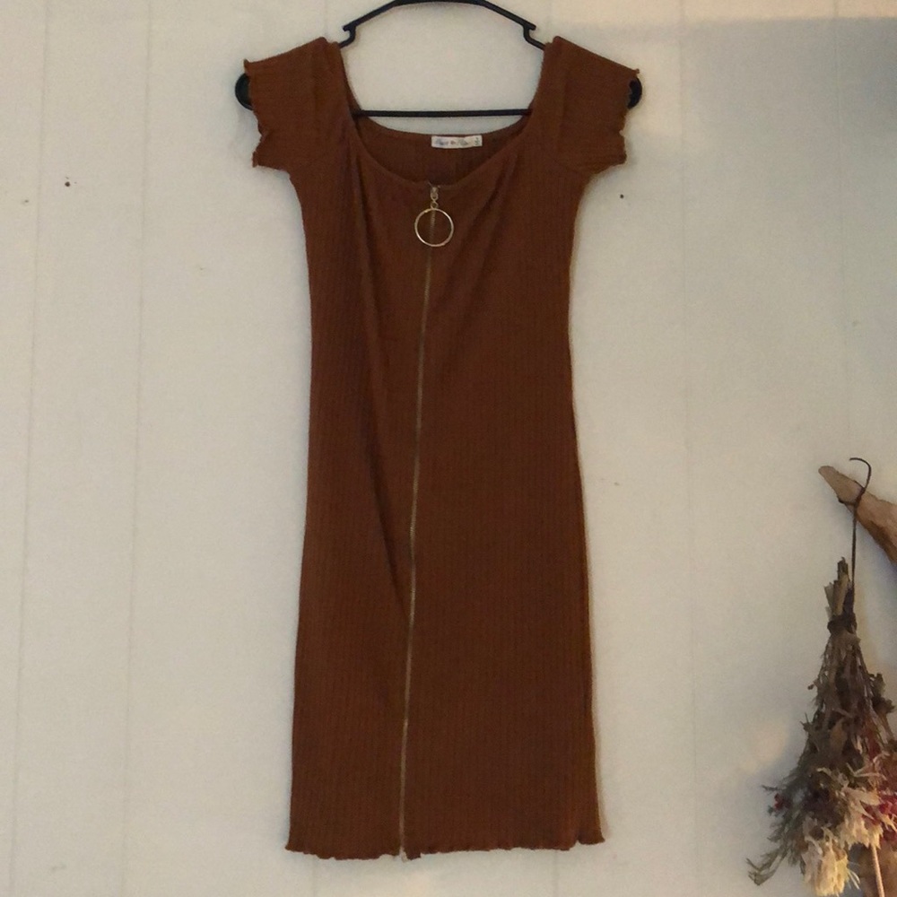 Brown zip up dress